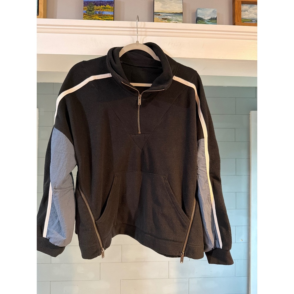 Free People Movement Hit The Slopes Fleece Quarter Zip Pullover Black Blue